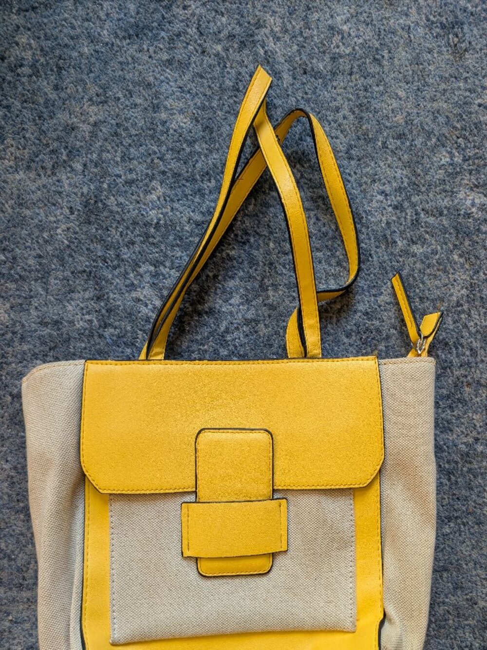 Medium Burlap and Yellow Tote